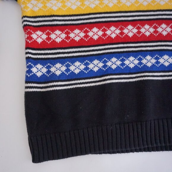 IZOD Black Cotton Multi Stripe Fair Isle Knit V Neck Sweater Winter Casual L - Picture 6 of 8